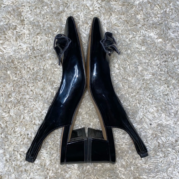 Black Patent Leather Pointed Hoe Kitten Block Heel - Picture 3 of 5